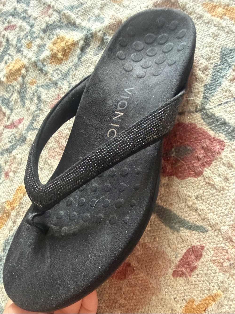 Vionic Dillon Black Sparkle Thong Sandal - Women's Glitter Strap Flip Flop